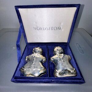 Nordstrom Silverplate Gingerbread Man and Woman Salt and Pepper Shakers 4" X 3"